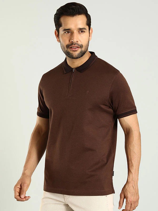 Indian Terrain Men's Half Sleeve Regular Fit Brown Polo T-Shirt